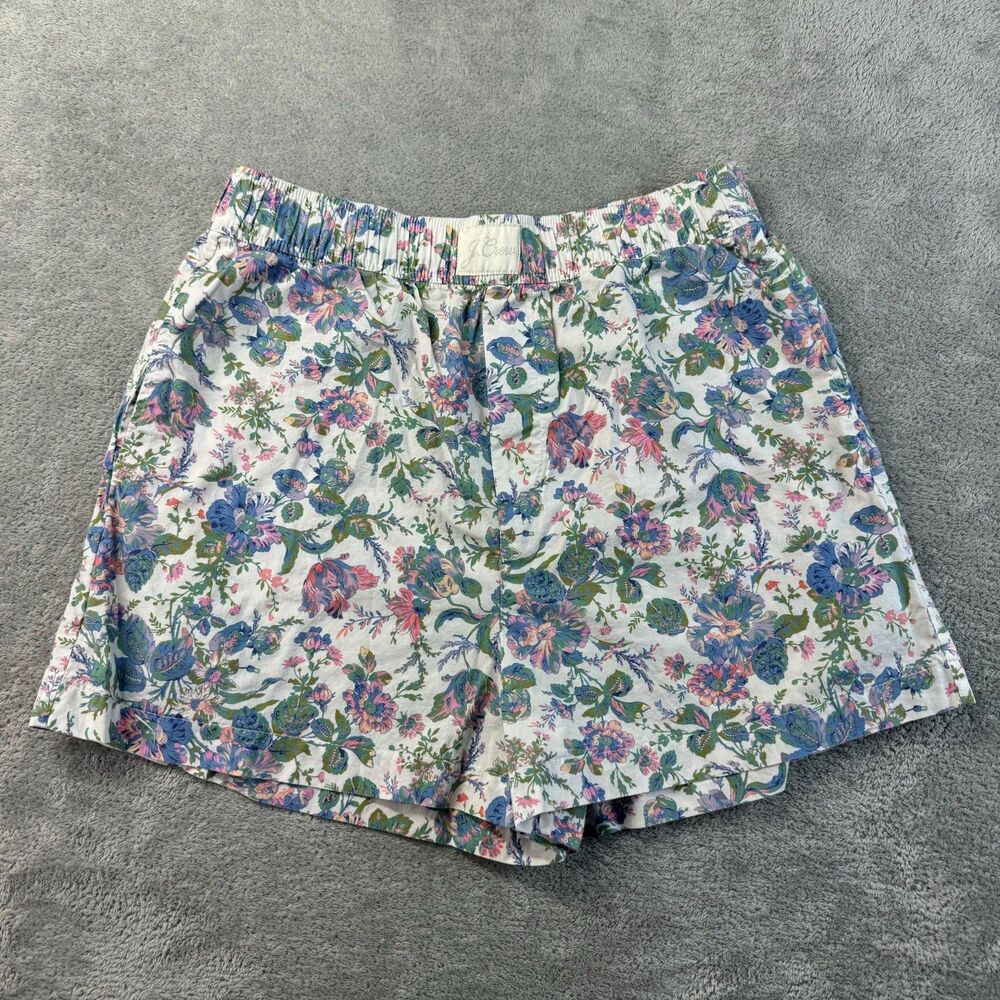 J. Crew Boxer Short Women's Extra Small White Floral Cotton Poplin Striped Sleep